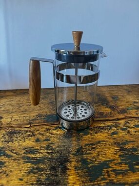 Glass French Press Coffee Maker with Wood Handle and Lid Knob